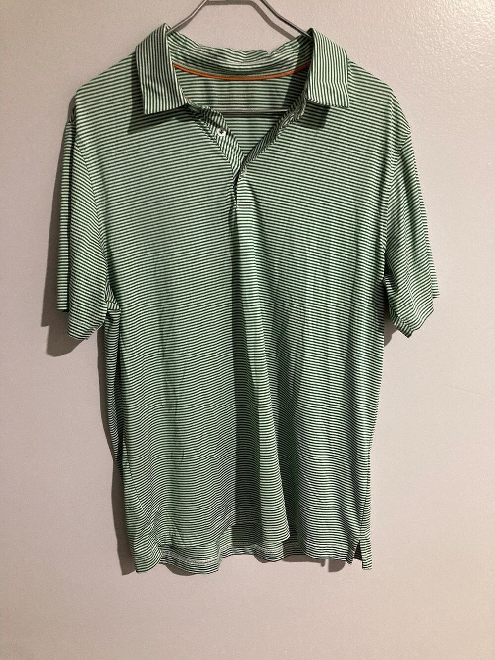 Michael Rouen Men’s Performance Polo Golf Shirt Striped Green Size L